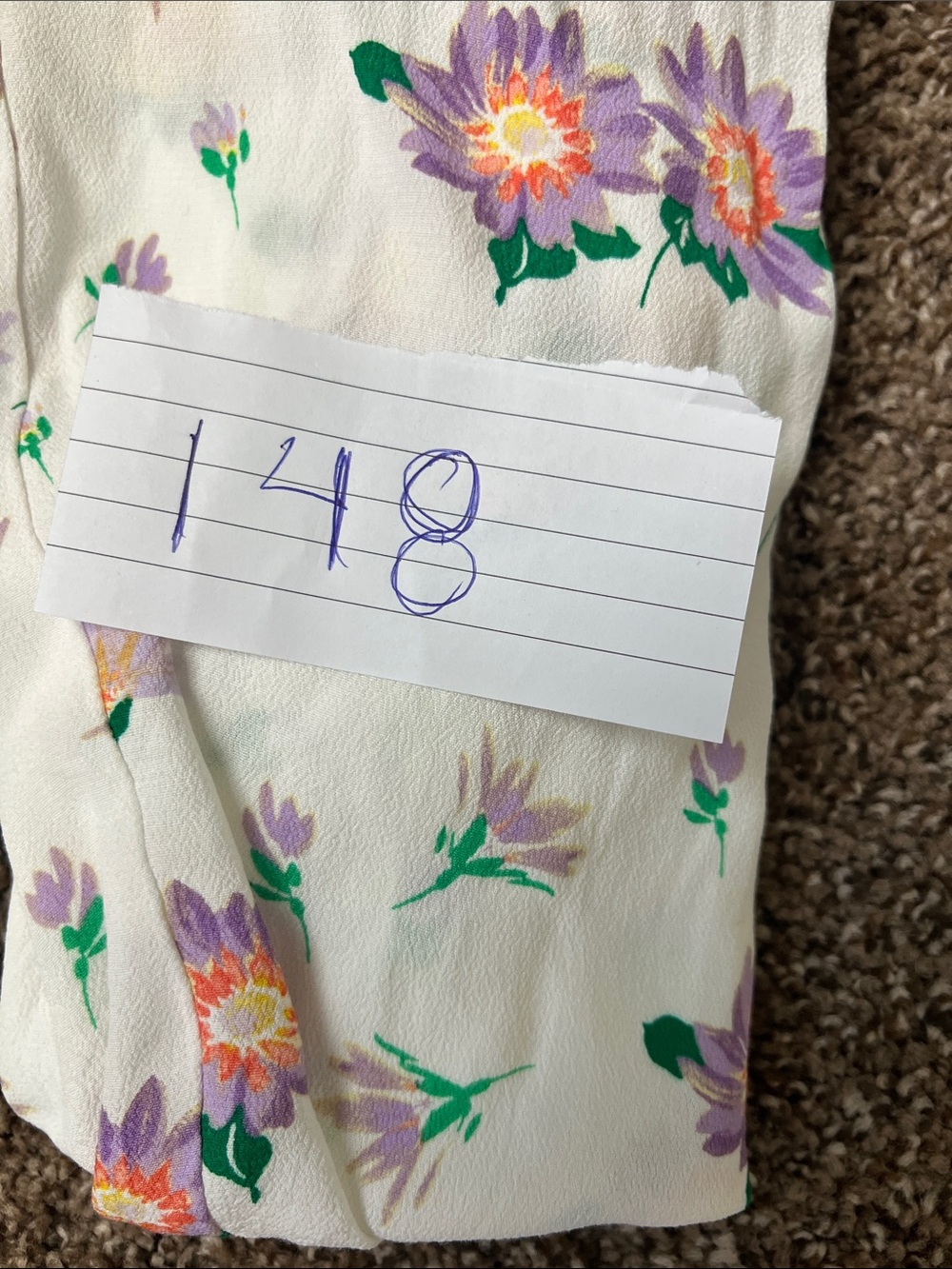 LOFT White Floral Keyhole Camisole with Purple & Yellow Blooms - Picture 7 of 7